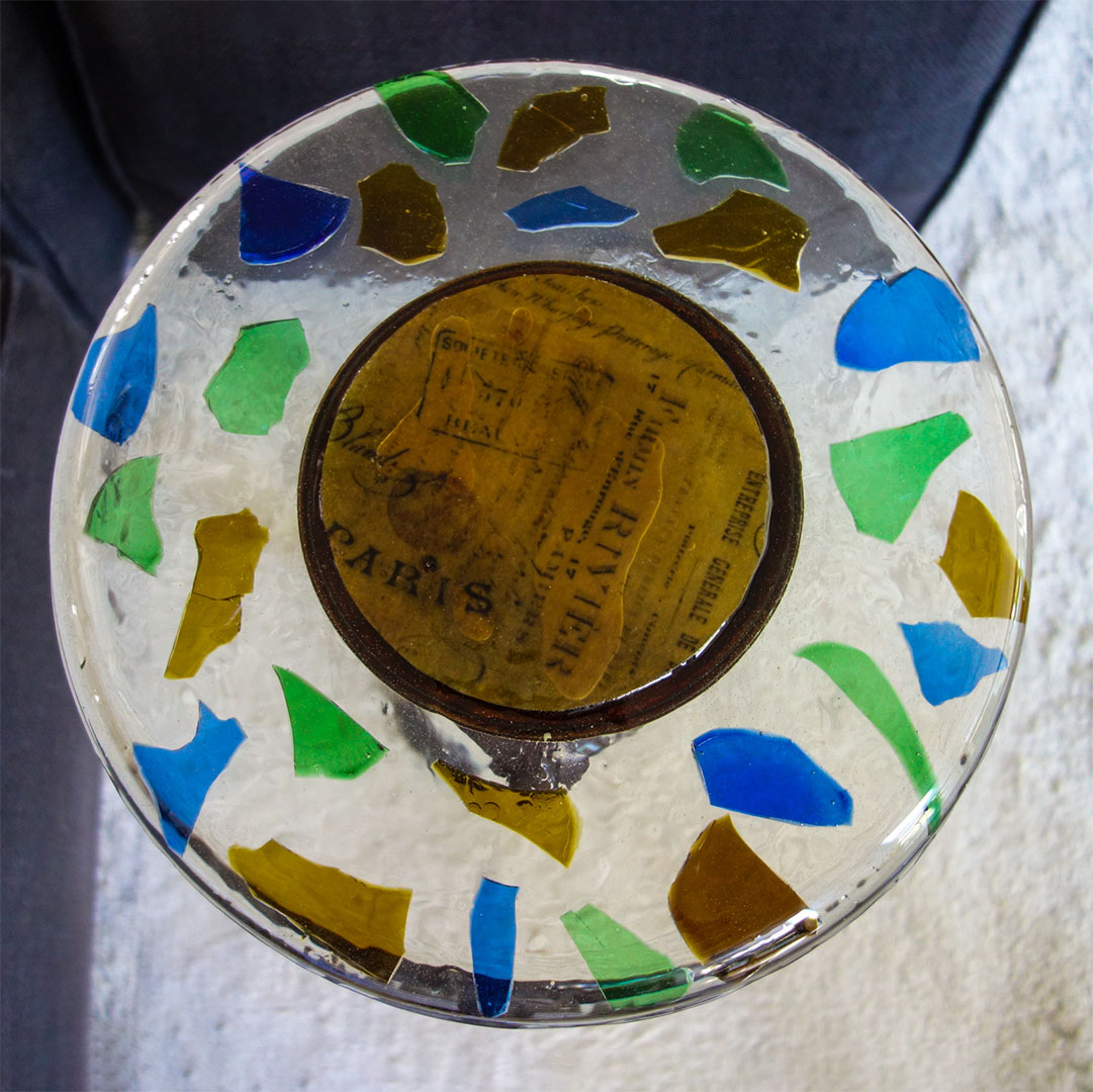 Epoxy resin table with broken glass