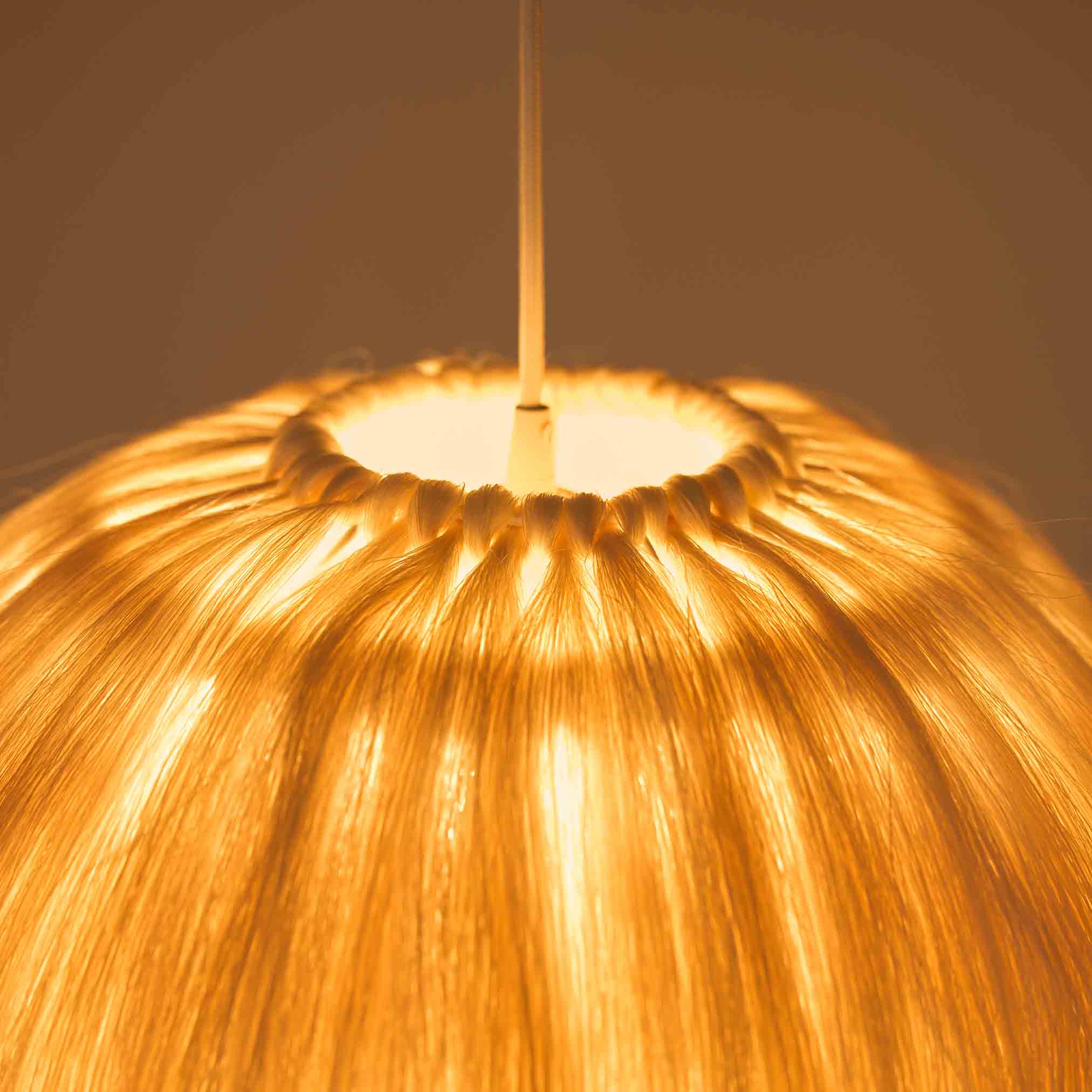 Close-up of a pendant lamp made with sisal